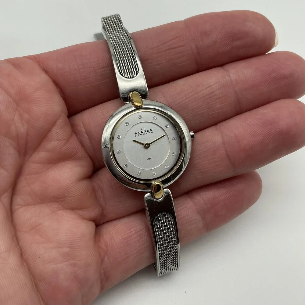 Skagen 354SGSC Womens Watch Silver Dial Stainless Mesh Bracelet New Battery 7.5
